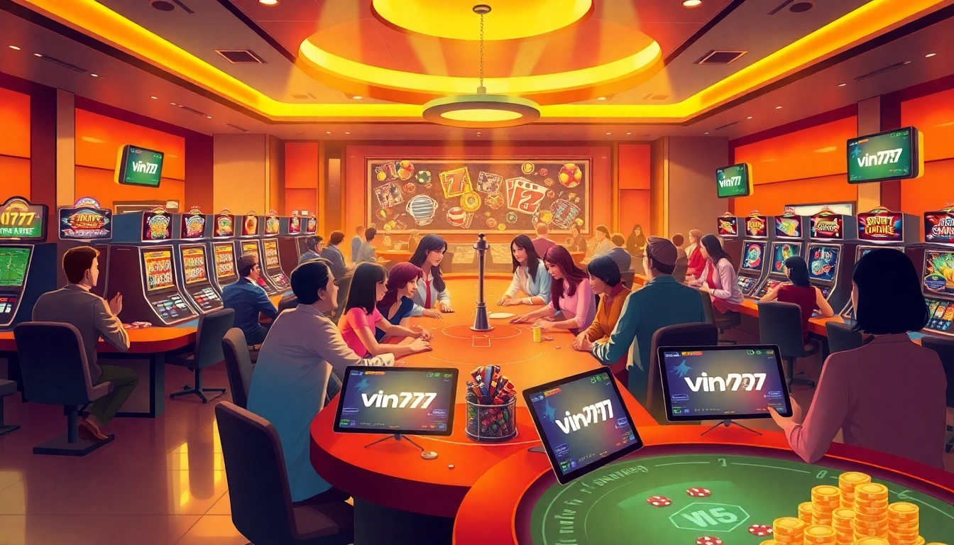 Exciting online casino scene featuring vin777.gb.net gaming elements, engaging players, and a vibrant atmosphere.