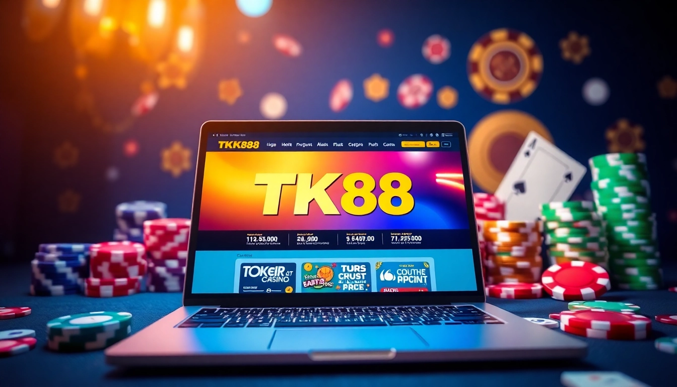 Experience online betting with tk88win.live in a lively casino-themed environment.